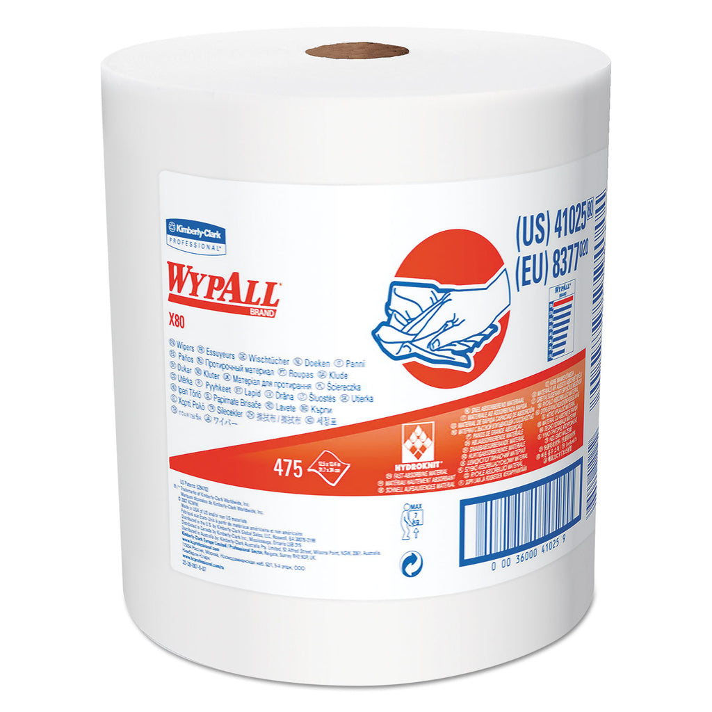 Heavy Duty General Purpose Industrial - X80 Cloths With Hydroknit, Jumbo Roll, 12.5 X 13.4 White, 475 Roll - 41025KC