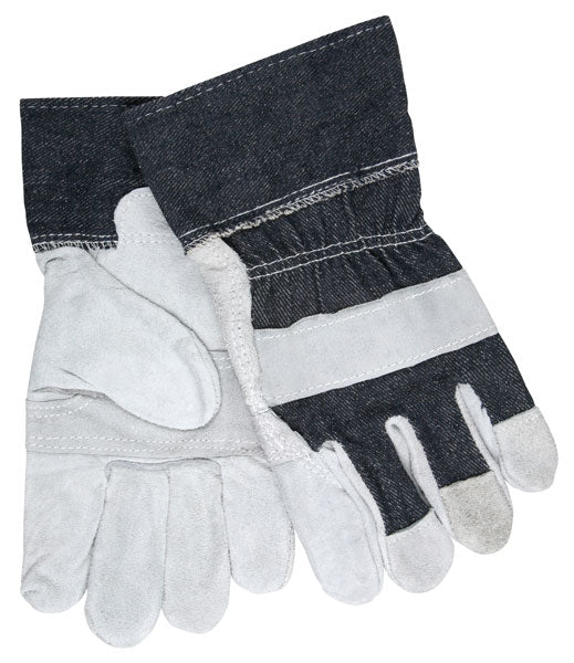 MCR Safety®Economy Leather Patch Palm, Denim Fabric 2.5" Denim Cuff - Large - Dozen - 1220