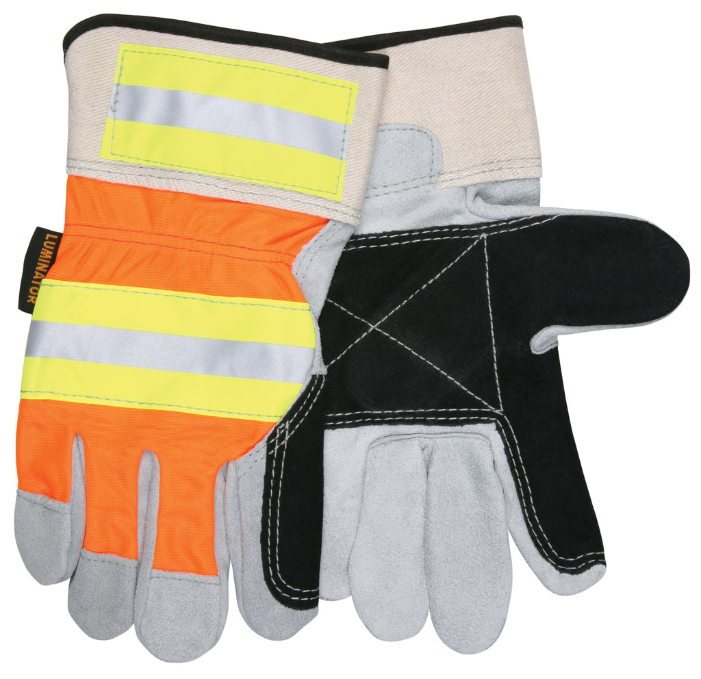 MCR Safety® Luminator™, Double Palm, Orange Hi-Vis Back with Reflective stripes, Large - Dozen, 14401DP
