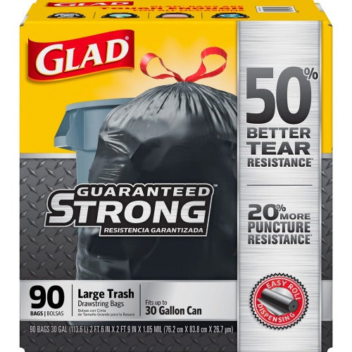 Clorox Glad Drawstring Trash Bags 30 Gallon, 90 Count –