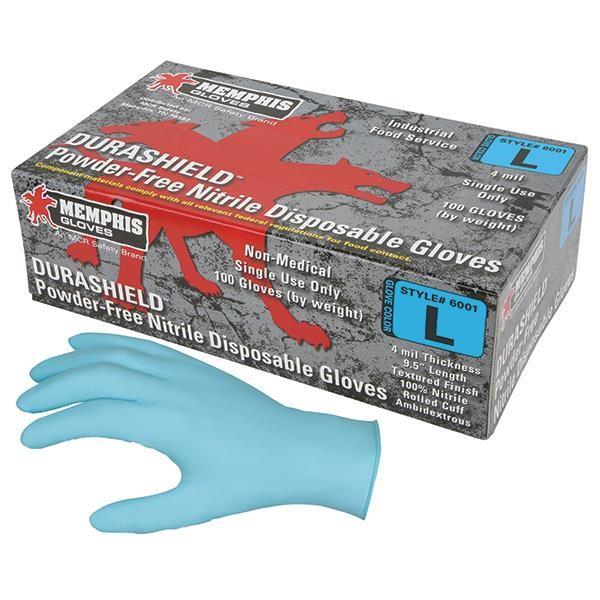 MCR Safety® DuraShield® Disposable Nitrile Gloves, Powder-Free, Blue, Medium, 100/Box - 6001M