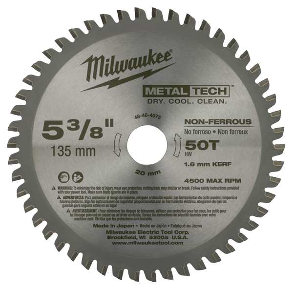 Milwaukee 5-3/8", 50-Teeth Non-Ferrous Metal Circular Saw Blade - 48-40-4075