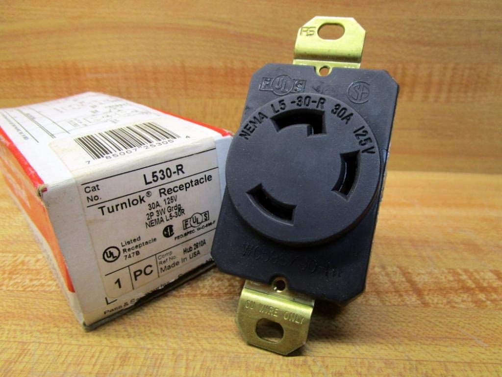 Pass & Seymour Turnlok® L530R Heavy Duty Locking Single Receptacle, 2-Poles, 3-Wires, 4 AWG, 30 A, 125 VAC, 1 Phase
