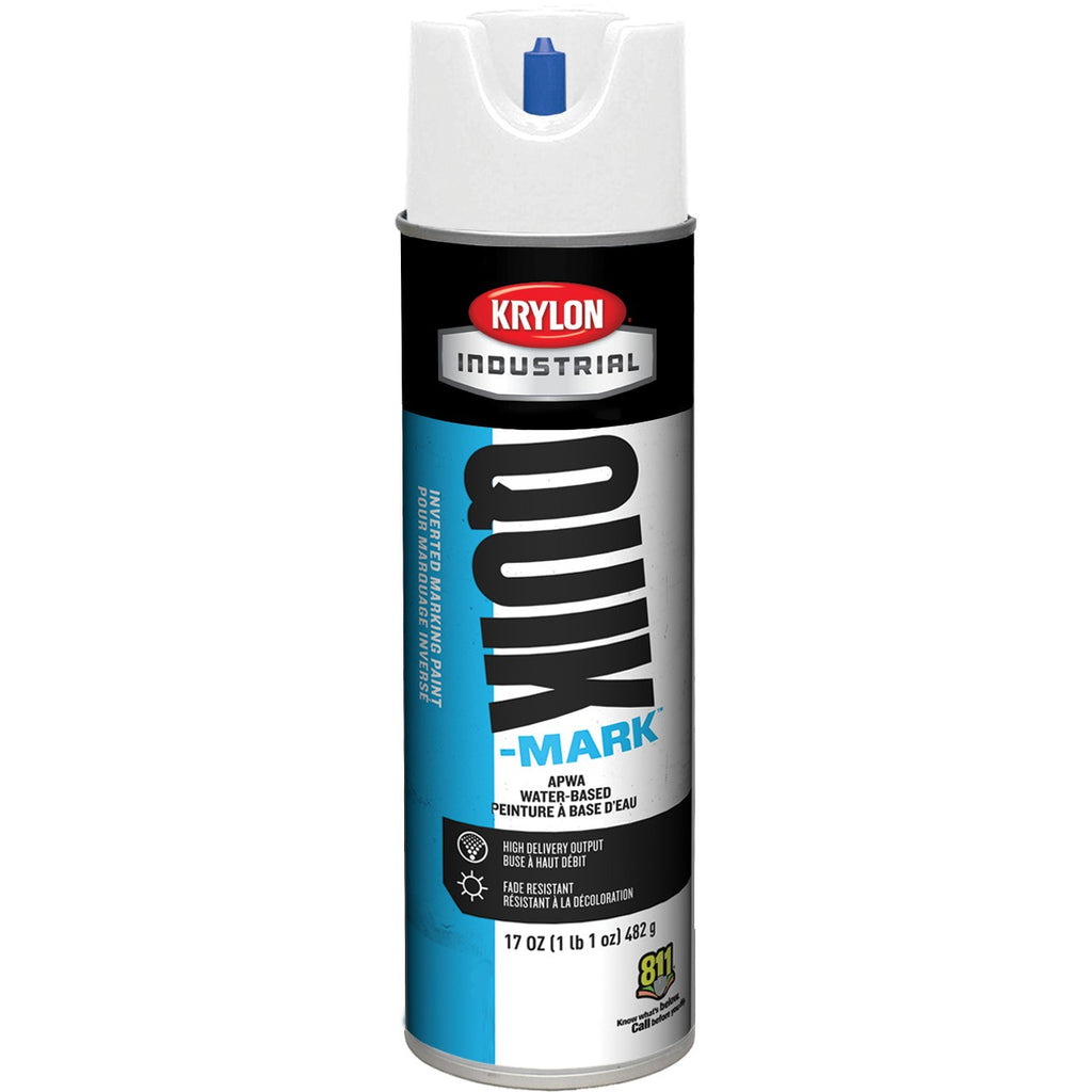 Krylon® Quik-Mark™ Inverted Marking Paint, Water Based, 12 oz Aerosol, Brilliant White, 12/Case - S03901