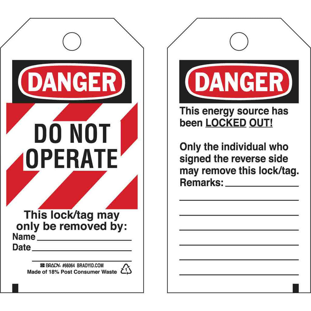 DANGER Do Not Operate Energy Source Lockout Tagout Tags - Pack of 25